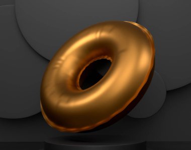 Yüzme havuzunda, silindir podyumda, tek renkli arka planda basamakları olan çocuklar için şişme yüzük. Sahildeki aksesuarlar ve yaz mevsimi konsepti gibi 3D görüntüleme ürünü