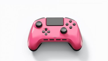 Gerçekçi renkli video oyunu joystick 'i ya da beyaz arkaplanda renk düğmeleri olan oyun platformu. Bulut oyunu ve oyun alanı çalışma alanı konsepti için 3 boyutlu görüntüleme