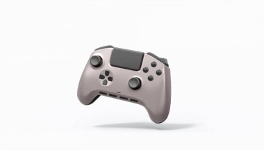 Gerçekçi renkli video oyunu joystick 'i ya da beyaz arkaplanda renk düğmeleri olan oyun platformu. Bulut oyunu ve oyun alanı çalışma alanı konsepti için 3 boyutlu görüntüleme