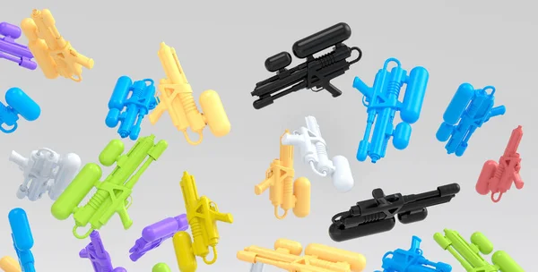 Багато Іграшок Пластмасового Водяного Пістолета Гри Поливу Басейні Ізольовані Білому — стокове фото
