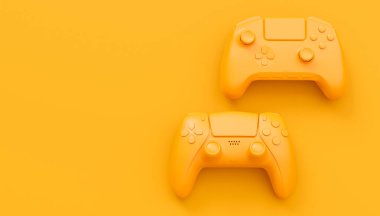 Video oyunu joystickleri ya da tek renkli arka planlı oyun koruyucuları. Bulut oyunu ve oyun alanı çalışma alanı konsepti için 3B yayın ekipmanı oluşturma