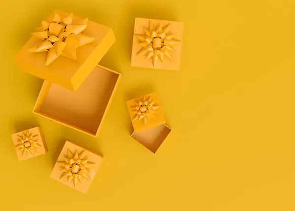 Κουτιά Δώρων Κορδέλα Και Φιόγκο Που Φέρουν Και Πέφτουν Μονόχρωμο — Φωτογραφία Αρχείου