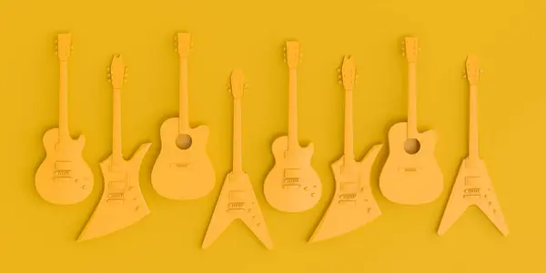 Set Electric Acoustic Guitars Isolated Monochrome Background Render Concept Rock — Stock Photo, Image