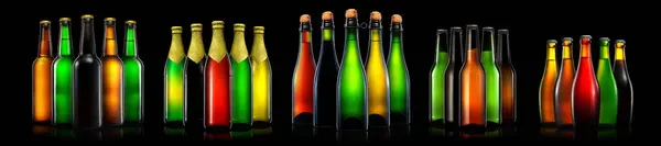 Set Bottiglie Birra Vino Champagne Con Percorso Ritaglio Isolato Sfondo Fotografia Stock