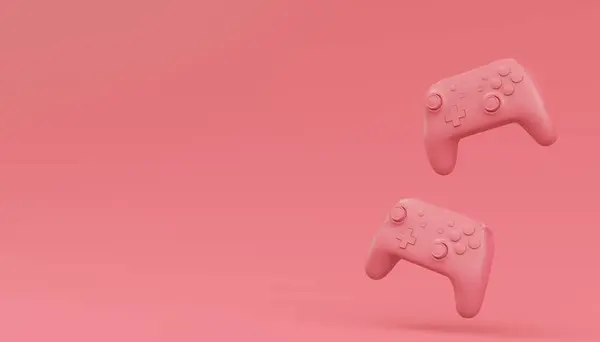 Joystick Gamepad Videogiochi Puro Colore Rosa Monocromatico Con Spazio Copia Fotografia Stock