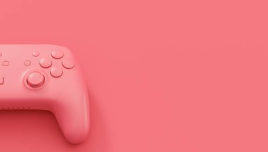 Oyun kumandası ya da tek renkli pembe arka planda fotokopi alanı olan oyun konsolu. Bulut oyunu ve oyun alanı çalışma alanı konsepti için 3B yayın ekipmanı oluşturma