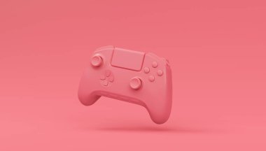 Oyun kumandası ya da tek renkli pembe arka planda fotokopi alanı olan oyun konsolu. Bulut oyunu ve oyun alanı çalışma alanı konsepti için 3B yayın ekipmanı oluşturma