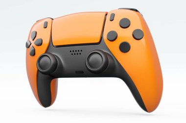 Gerçekçi turuncu video oyunu joystick ya da beyaz arka planda oyun platformu. Bulut oyunu ve oyun alanı çalışma alanı konsepti için 3 boyutlu görüntüleme