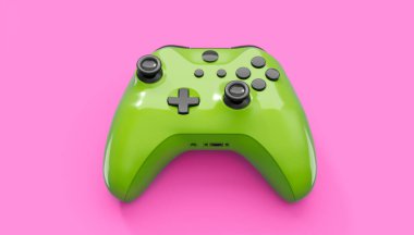 Gerçekçi mavi gök mavisi video oyunu joystickleri ya da pembe arka planda oyun pedleri. Bulut oyunu ve oyun alanı çalışma alanı konsepti için 3 boyutlu görüntüleme