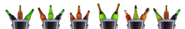 stock image Metal champagne ice buckets with set of beer isolated on a white background.