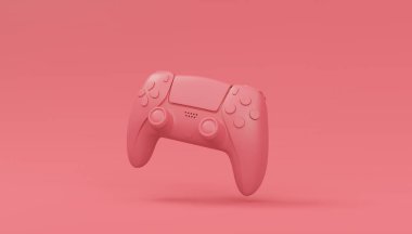 Oyun kumandası ya da tek renkli pembe arka planda fotokopi alanı olan oyun konsolu. Bulut oyunu ve oyun alanı çalışma alanı konsepti için 3B yayın ekipmanı oluşturma