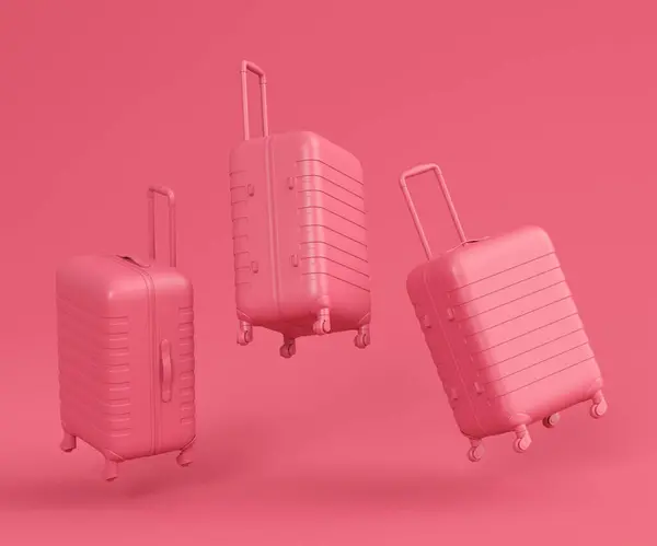 Stock image Colorful suitcase or baggage on monochrome background. 3D render of summer vacation concept and holidays