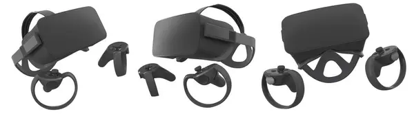 stock image Virtual reality glasses and headset with controllers isolated on white background with clipping path. 3D render of design that enhances immersive gaming experiences for users