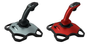 Uçuş simülatörü için joystick denetleyicileri, beyaz arkaplanda kırpma yolu ile izole edilmiş inanılmaz derecede sürükleyici oyun deneyimleri sunar