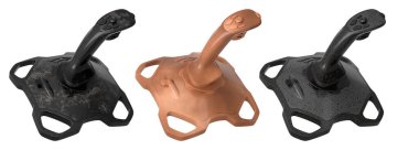 Uçuş simülatörü için joystick denetleyicileri, beyaz arkaplanda kırpma yolu ile izole edilmiş inanılmaz derecede sürükleyici oyun deneyimleri sunar