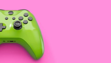 Gerçekçi mavi gök mavisi video oyunu joystickleri ya da pembe arka planda oyun pedleri. Bulut oyunu ve oyun alanı çalışma alanı konsepti için 3 boyutlu görüntüleme