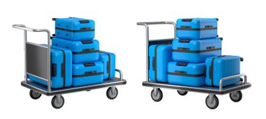 Beyaz arka planda bagajları taşımak için normal polikarbonat valiz seti. 3D seyahat konsepti. Tatil ve bagaj taşımacılığı.