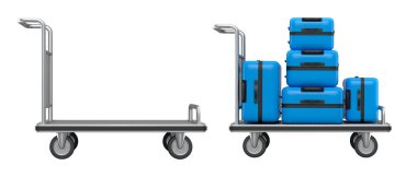 Beyaz arka planda bagajları taşımak için normal polikarbonat valiz seti. 3D seyahat konsepti. Tatil ve bagaj taşımacılığı.