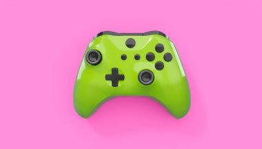 Gerçekçi mavi gök mavisi video oyunu joystickleri ya da pembe arka planda oyun pedleri. Bulut oyunu ve oyun alanı çalışma alanı konsepti için 3 boyutlu görüntüleme