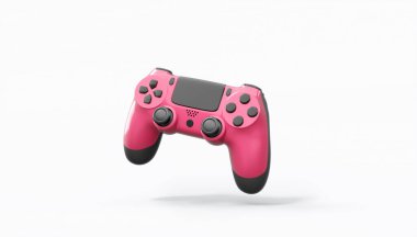 Gerçekçi renkli video oyunu joystick 'i ya da beyaz arkaplanda renk düğmeleri olan oyun platformu. Bulut oyunu ve oyun alanı çalışma alanı konsepti için 3 boyutlu görüntüleme