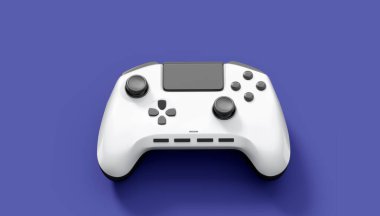 Gerçekçi beyaz video oyunu joystick 'i ya da menekşe arka planda oyun platformu. Bulut oyunu ve oyun alanı çalışma alanı konsepti için 3 boyutlu görüntüleme