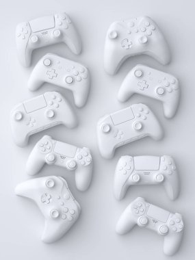 Tek renkli arka planda oyun çubukları ya da oyun pedleri seti bulanık. Canlı yayın konsepti üst görünümü için 3d aksesuar hazırlama