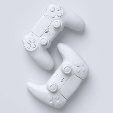 Tek renkli arka planda oyun çubukları ya da oyun pedleri seti bulanık. Canlı yayın konsepti üst görünümü için 3d aksesuar hazırlama