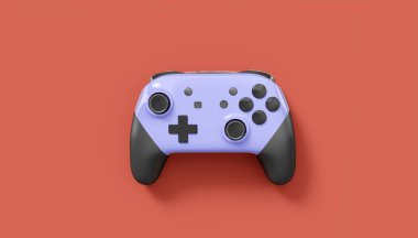 Gerçekçi gri video oyunu joystickleri ya da kırmızı arka planda oyun pedleri. Bulut oyunu ve oyun alanı çalışma alanı konsepti için 3 boyutlu görüntüleme