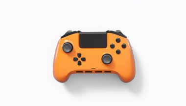 Gerçekçi renkli video oyunu joystick 'i ya da beyaz arkaplanda renk düğmeleri olan oyun platformu. Bulut oyunu ve oyun alanı çalışma alanı konsepti için 3 boyutlu görüntüleme