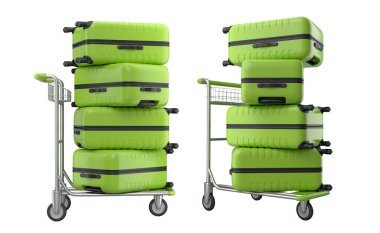 Beyaz arka planda bagajları taşımak için normal polikarbonat valiz seti. 3D seyahat konsepti. Tatil ve bagaj taşımacılığı.