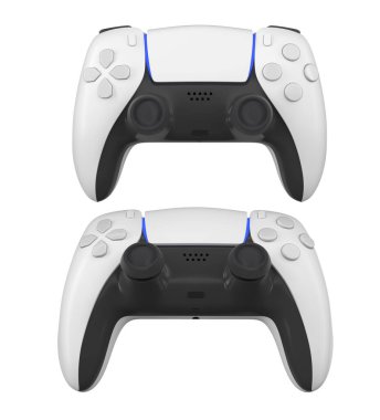 Oyun tutkunları için farklı renk ve tasarımlara sahip oyun denetleyicileri koleksiyonu kırpma yolu ile beyaz arkaplanda izole