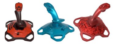 Uçuş simülatörü için joystick denetleyicileri, beyaz arkaplanda kırpma yolu ile izole edilmiş inanılmaz derecede sürükleyici oyun deneyimleri sunar