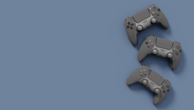 Siyah arka planda gerçekçi siyah oyun joystickleri ya da oyun koruyucuları. Bulut oyunu ve oyun alanı çalışma alanı konsepti için 3 boyutlu görüntüleme