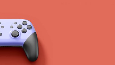 Gerçekçi gri video oyunu joystickleri ya da kırmızı arka planda oyun pedleri. Bulut oyunu ve oyun alanı çalışma alanı konsepti için 3 boyutlu görüntüleme