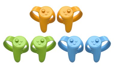 Çevrimiçi ve bulut oyunları için sanal gerçeklik denetleyicileri kırpma yolu ile beyaz arka planda izole edildi. Artırılmış gerçeklik ya da VR için 3B görüntüleme aygıtı