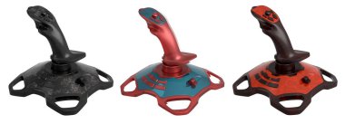 Uçuş simülatörü için joystick denetleyicileri, beyaz arkaplanda kırpma yolu ile izole edilmiş inanılmaz derecede sürükleyici oyun deneyimleri sunar