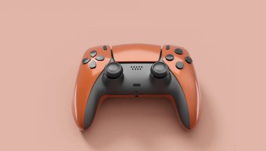 Kırmızı arka planda gerçekçi kırmızı video oyunu joystickleri ya da oyun pedleri. Bulut oyunu ve oyun alanı çalışma alanı konsepti için 3 boyutlu görüntüleme