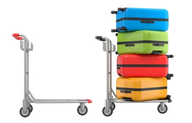 Beyaz arka planda bagajları taşımak için normal polikarbonat valiz seti. 3D seyahat konsepti. Tatil ve bagaj taşımacılığı.