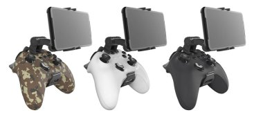 Gerçekten sürükleyici ve ilgi çekici bir oyun deneyimi için tasarlanmış bir dizi mobil oyun denetleyicisi beyaz arka planda kırpma yolu ile izole