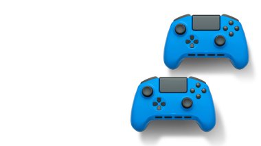 Havada uçan kablosuz oyun kontrolörleri kırpma yolu ile beyaz arka planda izole edilmiş, oyun teknolojisi konseptini sembolize ediyor.