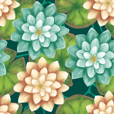 Naneli ve kremalı nilüferler - kusursuz desen