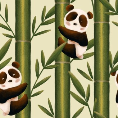 Bambu desenli şirin panda.