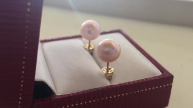 Lüks Açık Mücevher Kutusunda Zarif Pembe Küpeler