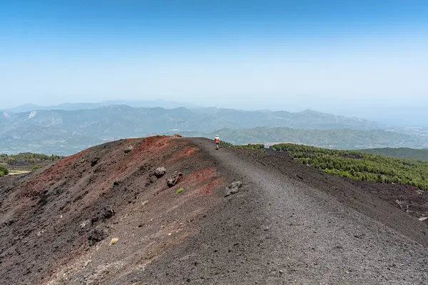 stock image Hiking along the craters on the lava of Mount Etna in Sicily