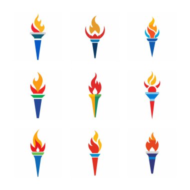 A dynamic set of Winter Olympics torch logo vector illustrations, perfect for sports branding, event marketing, and athletic-themed designs.  clipart