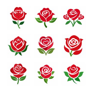 Set of Valentine's Day Roses Logo Vector Illustrations clipart