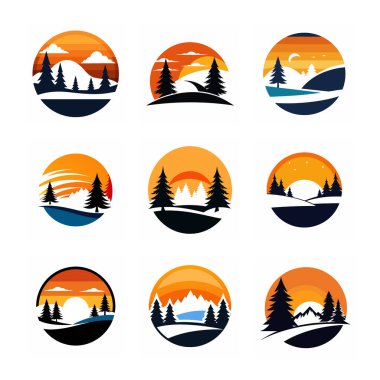 Set of Winter Sunset Logo Vector Illustrations clipart