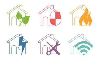 Ev ikonları. Ev vektör simgeleri. Bir dizi ev sembolü. Görüntü