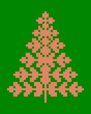 Pikselleştirilmiş Noel ağacı. Mutlu noeller. Ağacın taşıyıcısı. Görüntü