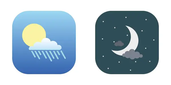 Hava tahmini. İklim. Yağmur. Kötü hava. Güneşli. Gökkuşağı. Vektör. Görüntü